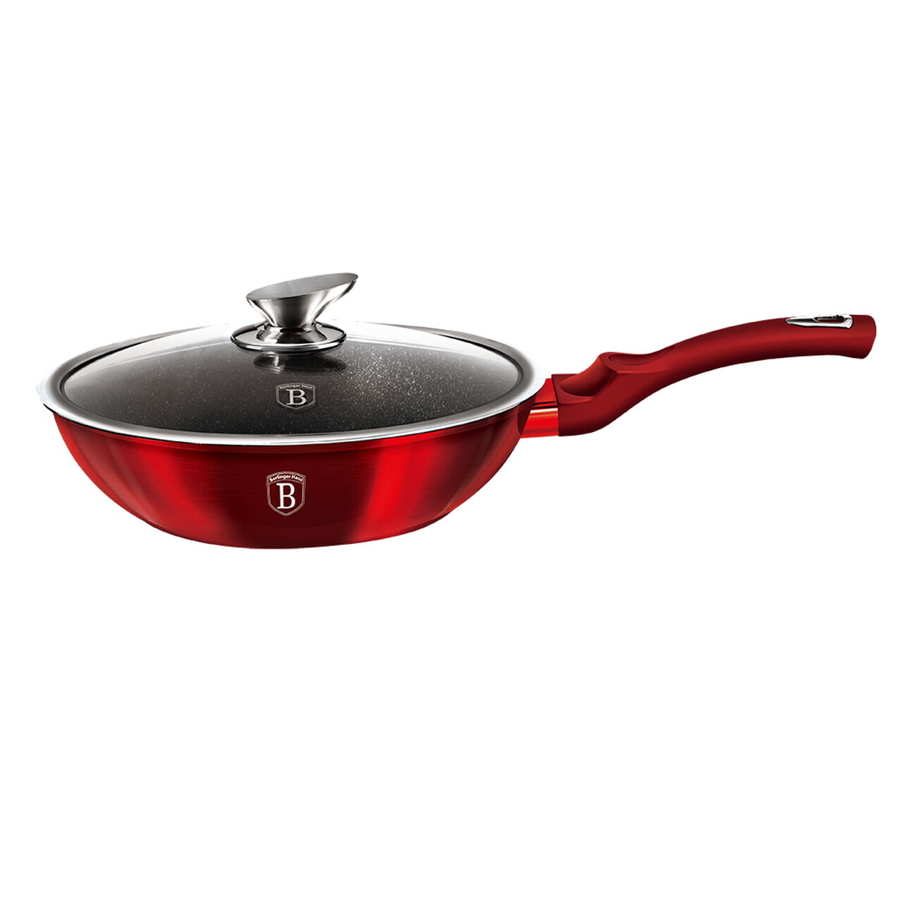 Tigaie Wok cu capac Berlinger Haus, Burgundy, 28 cm, 3.2 L, aluminiu forjat, rosu - imagine 6